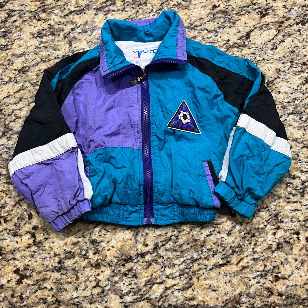 Vintage Weather Tamer Boy 90s Colorblock Soccer Windbreaker Jacket Teal Purple 4